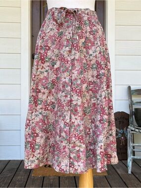 Vintage 70s Floral Button-Front Midi Skirt